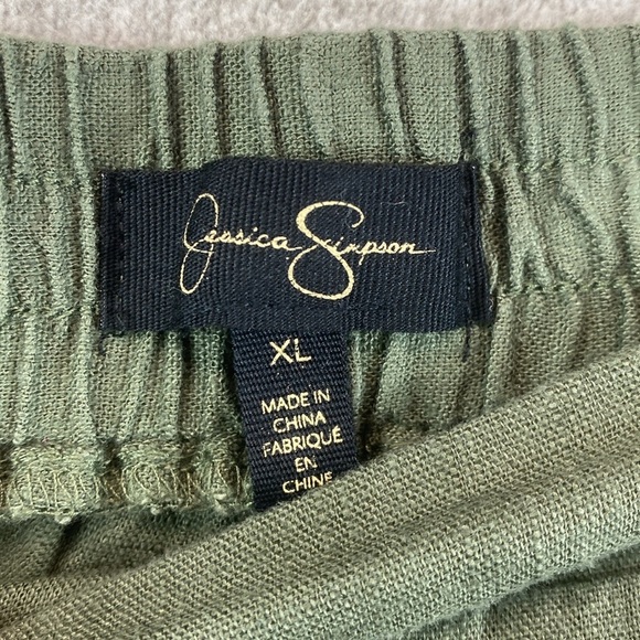 Jessica Simpson wide leg pull on cargo trouser pants XL olive green linen blend - Picture 2 of 11